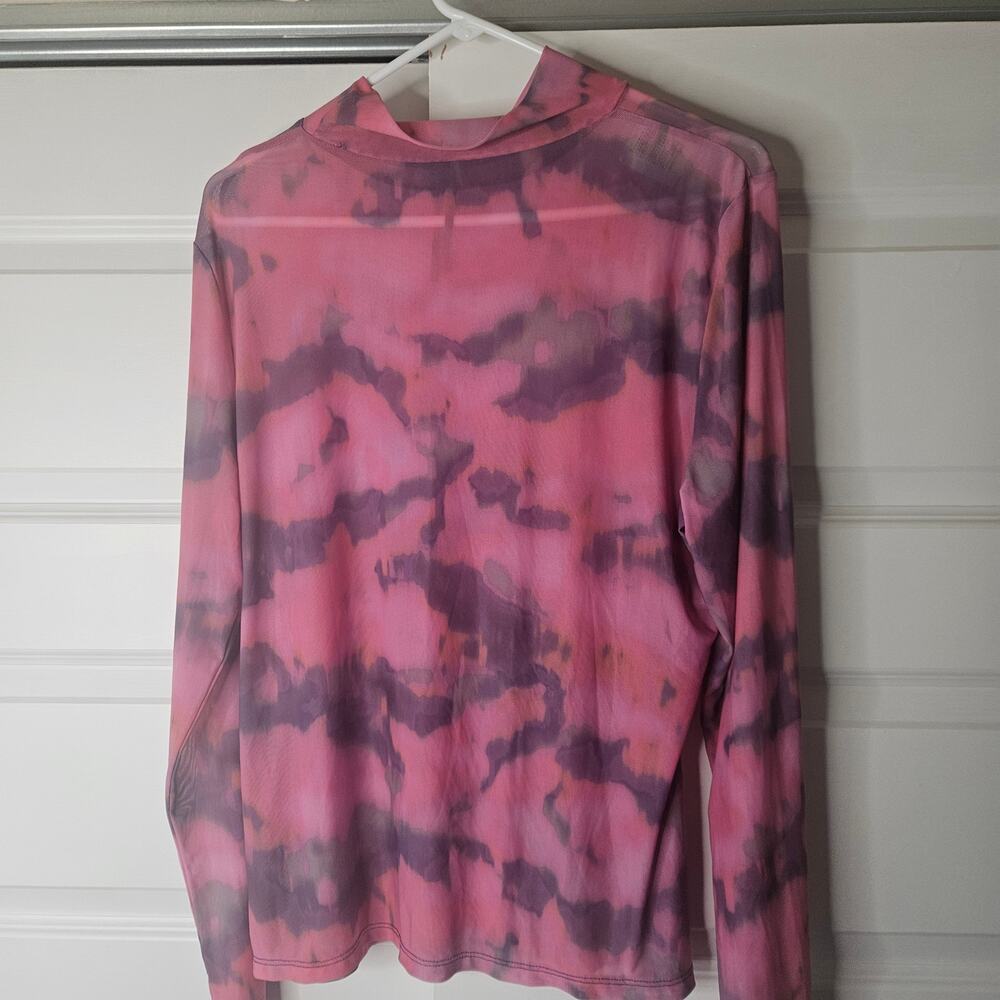 Anthropologie Mesh Turtleneck Top Size XL Pink Purple Sheer Tie Dye - Picture 5 of 8